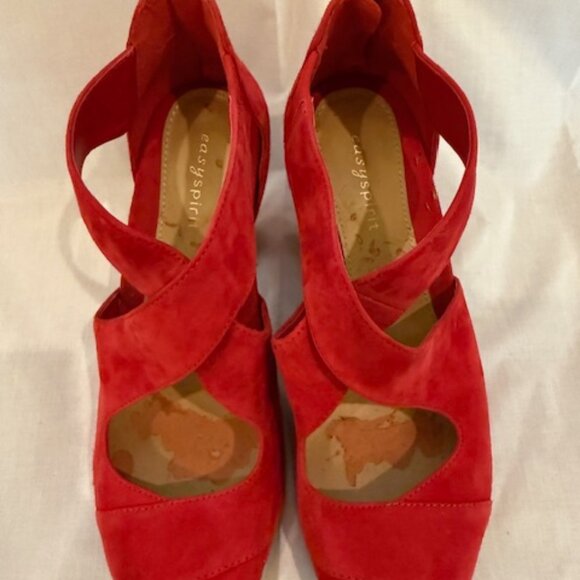 Easy Spirit Open Toe Red Platform Nubuck Leather Shoes US 8.5 - Picture 10 of 10